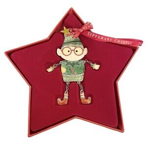 NEW Tipperary Crystal ELF Enameled Ornament Bejeweled Red Silver Tone 4x3"
